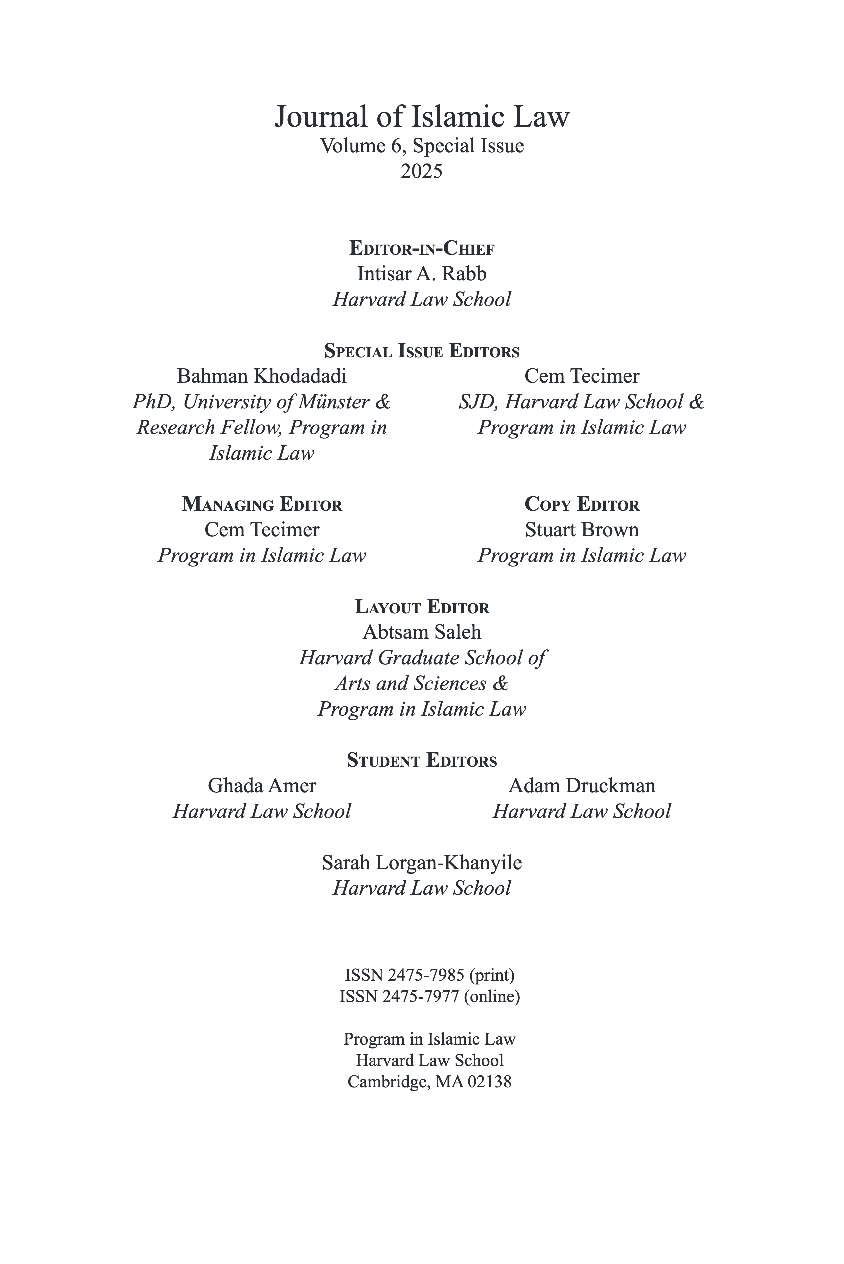 Journal of Islamic Law editorial masthead